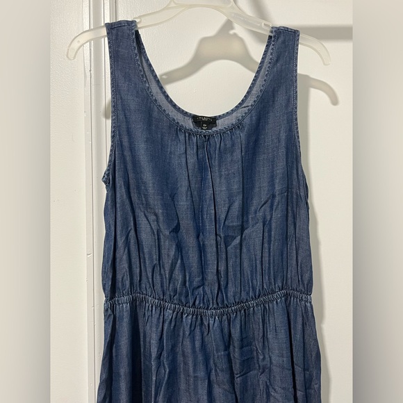 Talbots Sleeveless Dress Fit & Flare Denim Tencel Tiered Maxi SZ 10P - Picture 6 of 7
